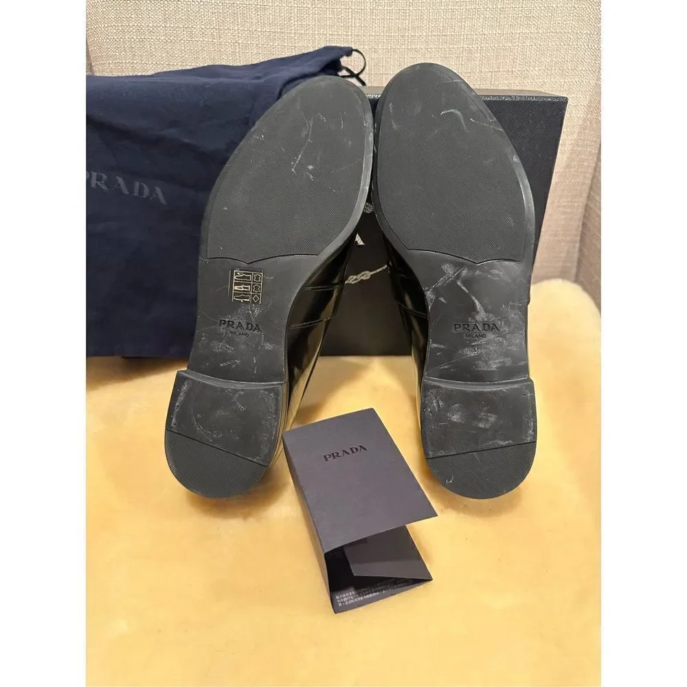 Prada Spazzolato Leather Mens Bit Loafer Shoes size 5,5 EU 38,5-39 black - Picture 9 of 12